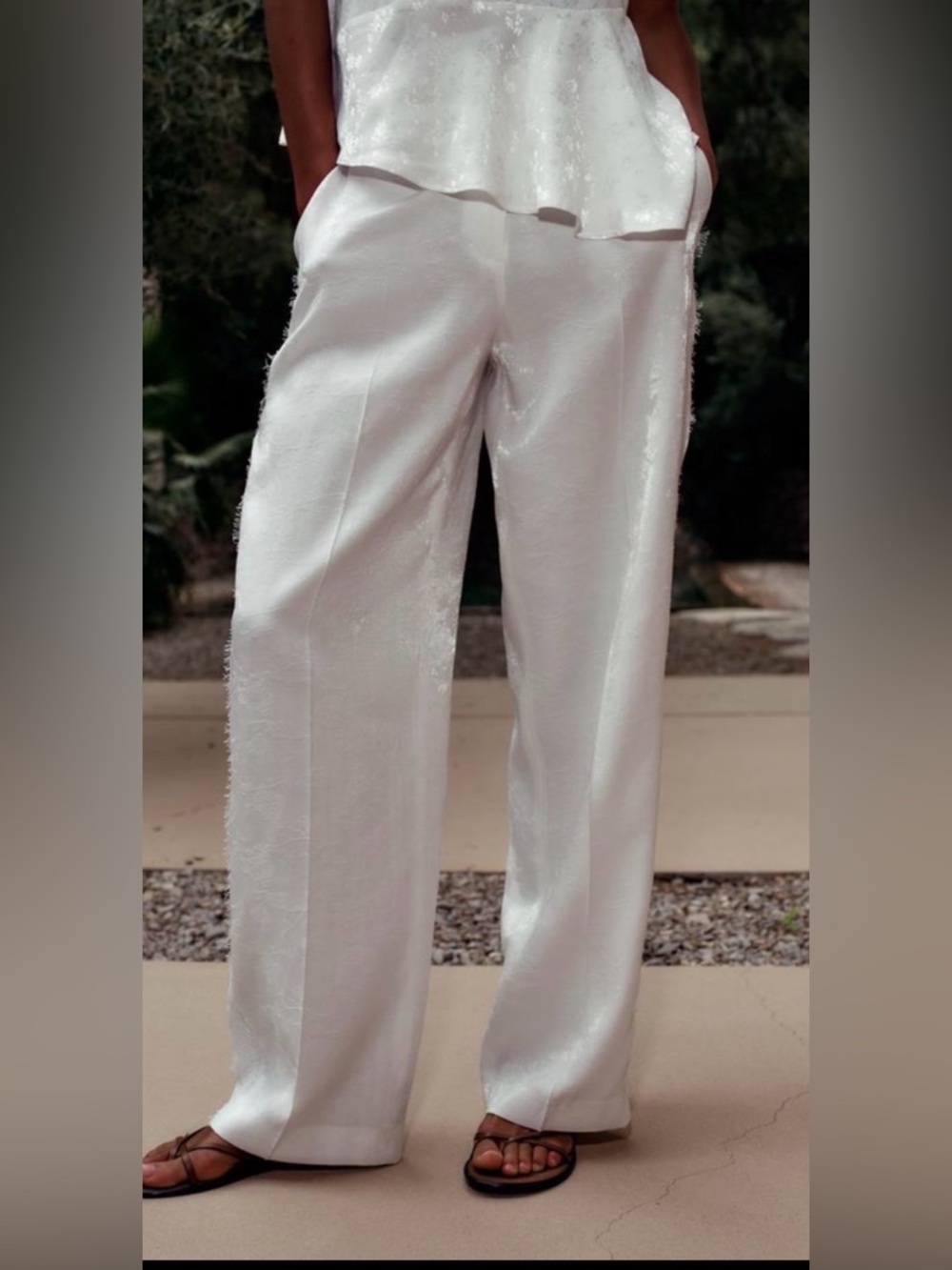 Zara Elegant White Satin Wide-Leg Trousers Sz XS